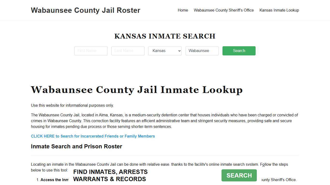 Wabaunsee County Jail Roster Lookup, KS, Inmate Search