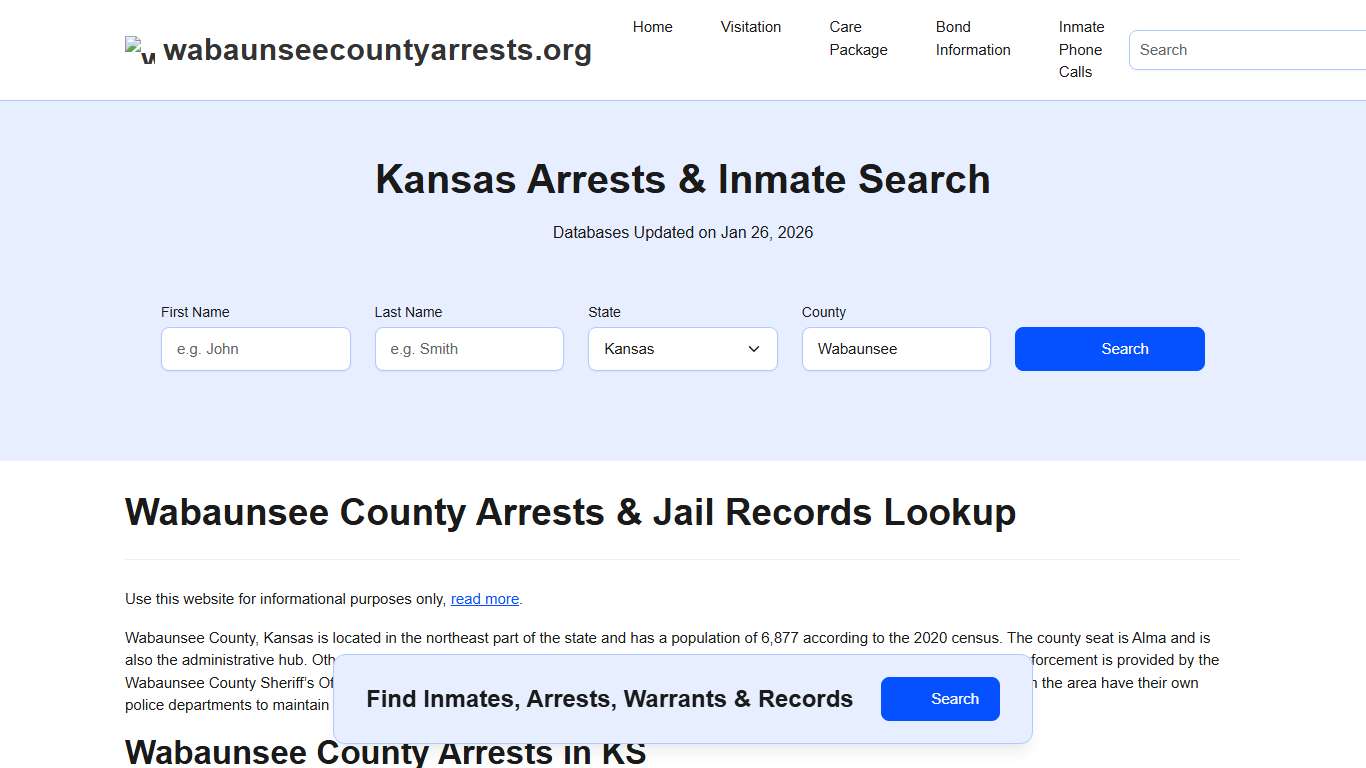 Wabaunsee County, KS Arrests, Warrants, Police Records Search
